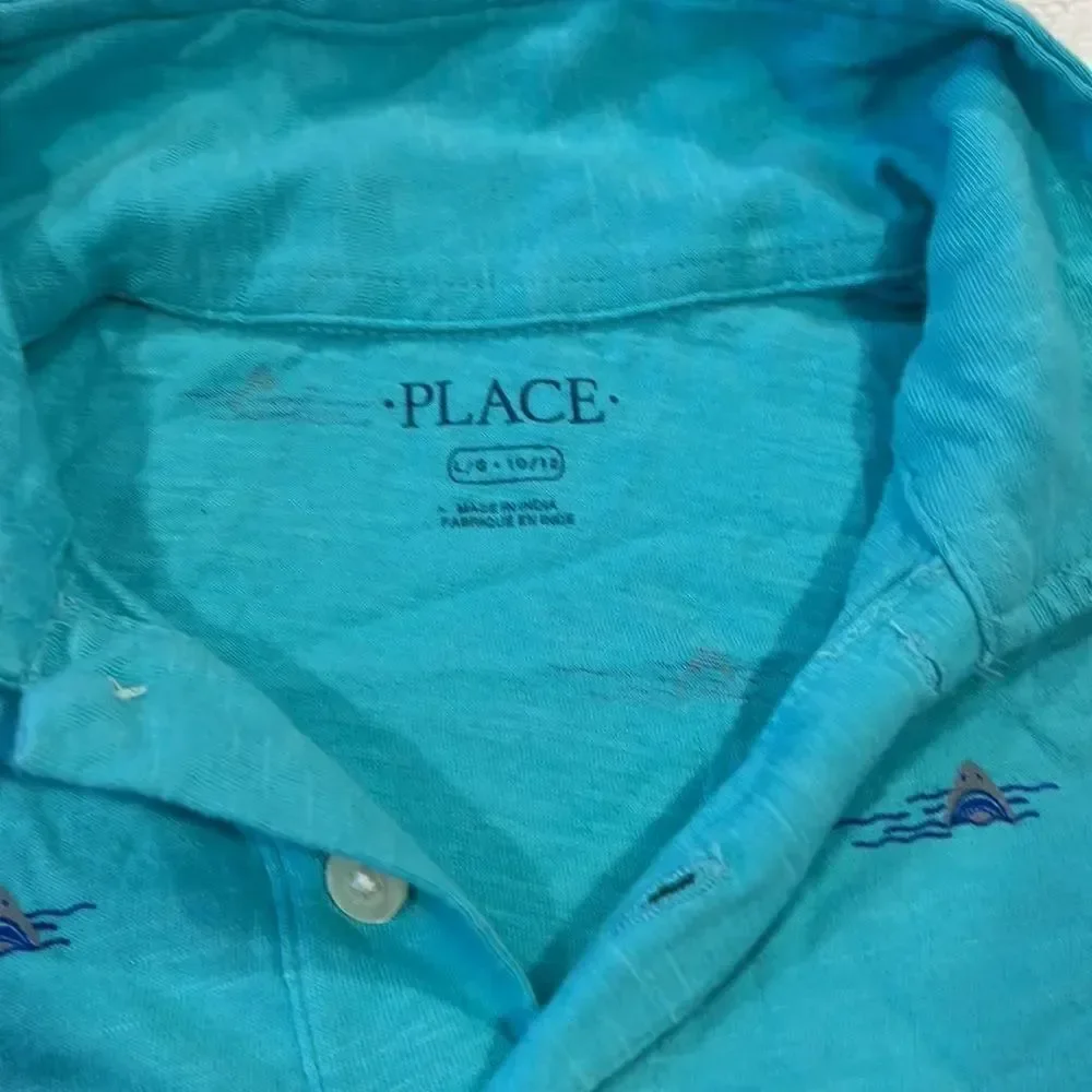 Children’s place polo shirt with sharks size 10–12